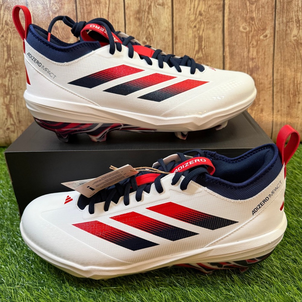 Adidas Adizero Impact TPU 2.0 USA Baseball Cleats Mens size 13 White Red Navy